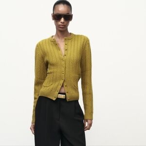 Zara Olive Green 100%wool Cable Knit Cardigan